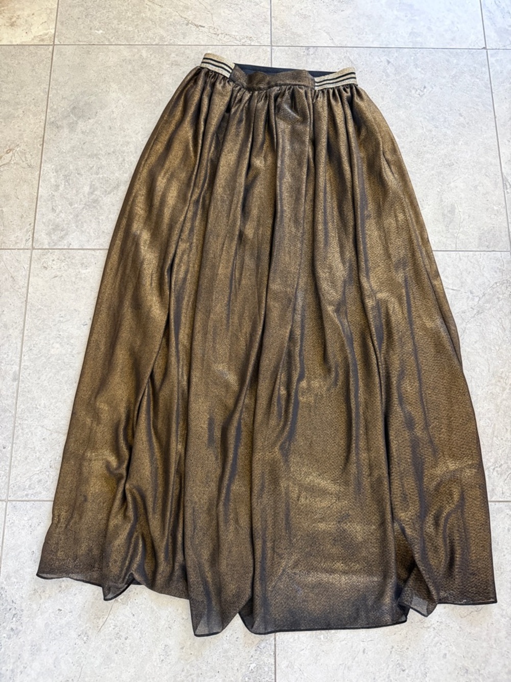 Lucy Paris Metallic Bronze Maxi Skirt with Striped Elastic Waistband